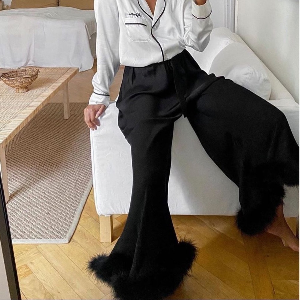 Sleeper Boudoir Feather Trim Flared Trousers - Picture 4 of 12